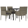 Ensemble à manger de jardin coussins 5 pcs noir et gris 
