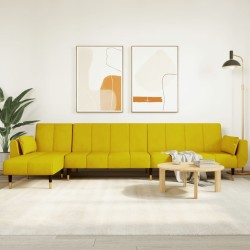 Canapé-lit en forme de L jaune 275x140x70 cm velours 