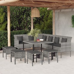 Ensemble à manger jardin 6pcs et coussins gris résine tressée 