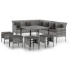 Ensemble à manger jardin 6pcs et coussins gris résine tressée 