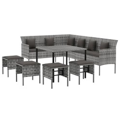 Ensemble à manger jardin 6pcs et coussins gris résine tressée 