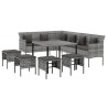 Ensemble à manger jardin 6pcs et coussins gris résine tressée 