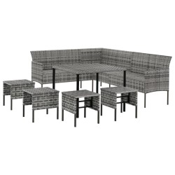 Ensemble à manger jardin 6pcs et coussins gris résine tressée 