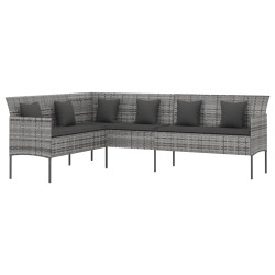 Ensemble à manger jardin 6pcs et coussins gris résine tressée 