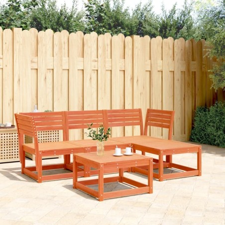 Salon de jardin 4 pcs cire marron bois de pin massif 