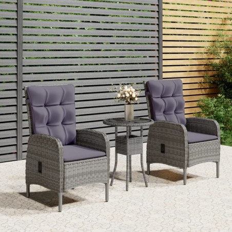 Ensemble de bistro de jardin 3 pcs Résine tressée Gris 