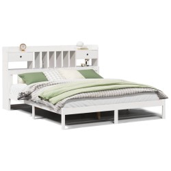 Lit bibliothèque sans matelas blanc 200x200 cm bois pin massif 