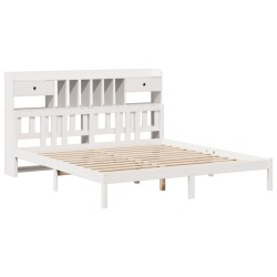 Lit bibliothèque sans matelas blanc 200x200 cm bois pin massif 
