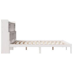 Lit bibliothèque sans matelas blanc 200x200 cm bois pin massif 