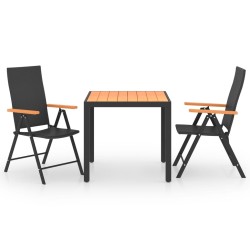 Ensemble à manger de jardin 3 pcs noir et marron 