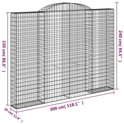 Paniers à gabions arqués 2 pcs 300x30x220/240 cm fer galvanisé 