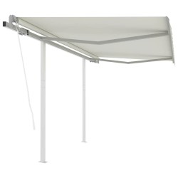 Auvent rétractable automatique et poteaux 3x2,5 m Crème 