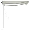 Auvent rétractable automatique et poteaux 3x2,5 m Crème 