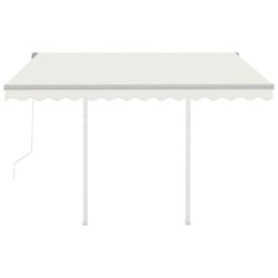 Auvent rétractable automatique et poteaux 3x2,5 m Crème 