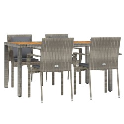 Ensemble à manger de jardin 5 pcs coussins gris résine tressée 