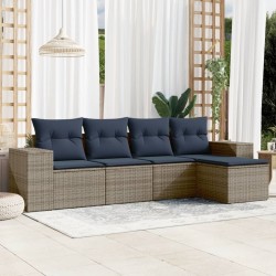 Salon de jardin 5 pcs avec coussins gris résine tressée 