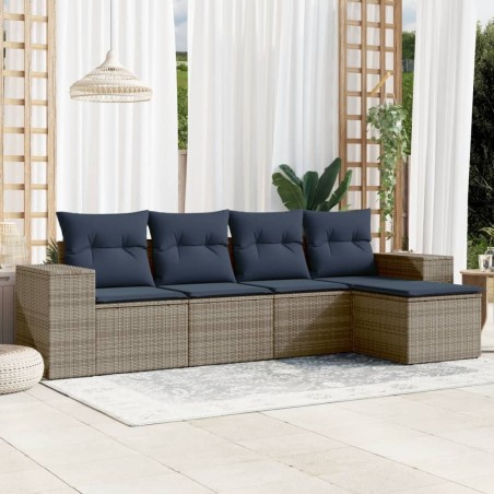 Salon de jardin 5 pcs avec coussins gris résine tressée 