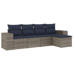 Salon de jardin 5 pcs avec coussins gris résine tressée 