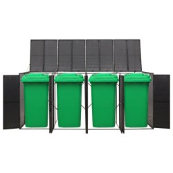 Abri pour poubelle quadruple Noir 274x80x117 cm Résine tressée 