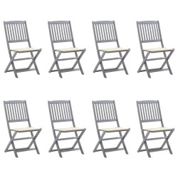 Chaises pliables d'extérieur lot de 8 et coussins Bois d'acacia 