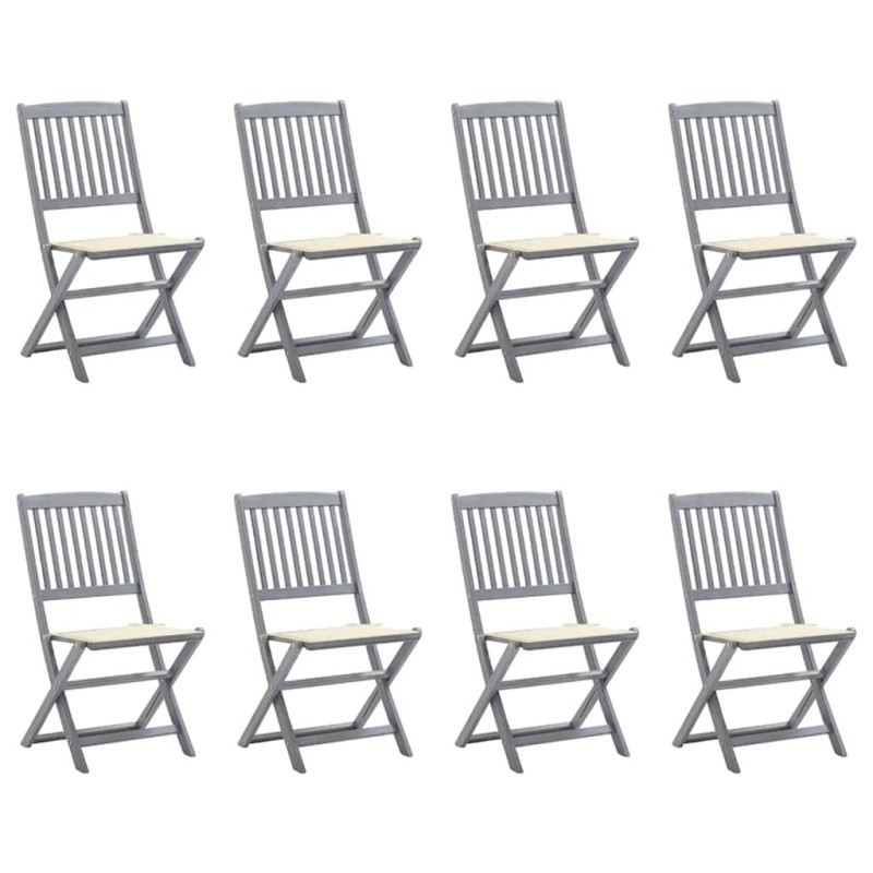 Chaises pliables d'extérieur lot de 8 et coussins Bois d'acacia 