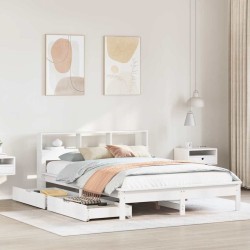 Lit bibliothèque sans matelas blanc 150x200 cm bois pin massif 