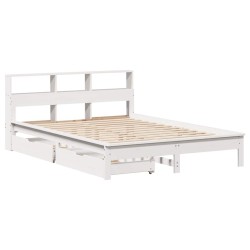 Lit bibliothèque sans matelas blanc 150x200 cm bois pin massif 