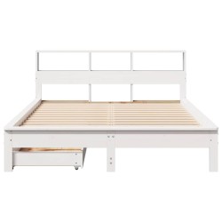 Lit bibliothèque sans matelas blanc 150x200 cm bois pin massif 