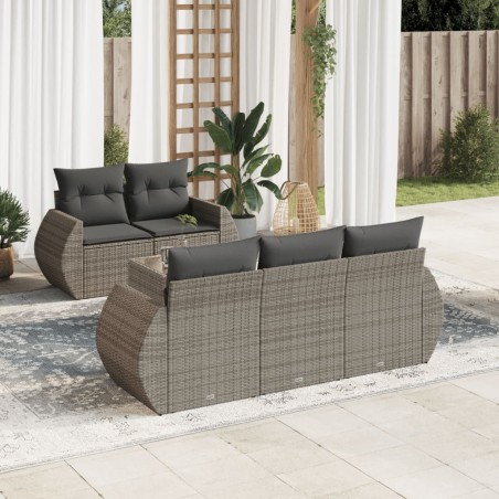 Salon de jardin 6 pcs avec coussins gris résine tressée 