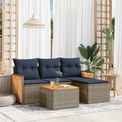 Salon de jardin 5 pcs avec coussins gris résine tressée 