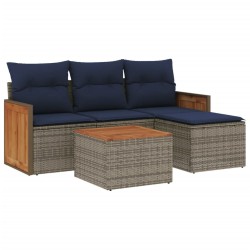 Salon de jardin 5 pcs avec coussins gris résine tressée 