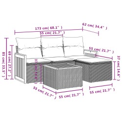 Salon de jardin 5 pcs avec coussins gris résine tressée 
