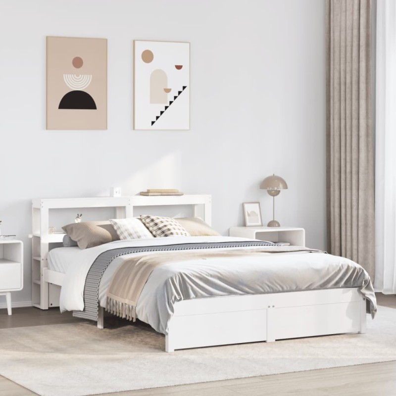 Cadre de lit avec tête de lit sans matelas blanc 160x200 cm 
