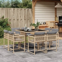 Ensemble à manger de jardin et coussins 9 pcs mélange beige 