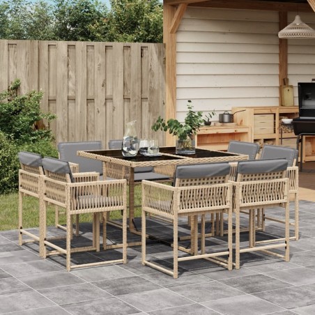Ensemble à manger de jardin et coussins 9 pcs mélange beige 