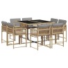 Ensemble à manger de jardin et coussins 9 pcs mélange beige 