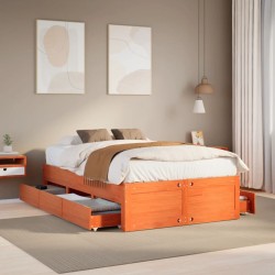 Cadre de lit sans matelas avec tiroirs 135x190 cm bois de pin 