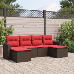 Salon de jardin 6 pcs avec coussins marron résine tressée 
