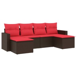 Salon de jardin 6 pcs avec coussins marron résine tressée 