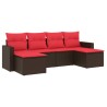 Salon de jardin 6 pcs avec coussins marron résine tressée 