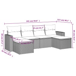 Salon de jardin 6 pcs avec coussins marron résine tressée 