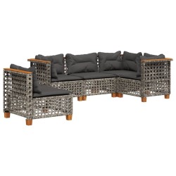Salon de jardin 5 pcs avec coussins gris résine tressée 