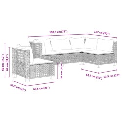 Salon de jardin 5 pcs avec coussins gris résine tressée 