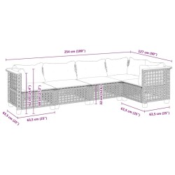 Salon de jardin 5 pcs avec coussins gris résine tressée 