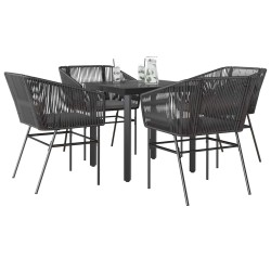 Ensemble à manger de jardin et coussins 5 pcs noir rotin verre 
