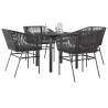 Ensemble à manger de jardin et coussins 5 pcs noir rotin verre 