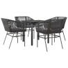 Ensemble à manger de jardin et coussins 5 pcs noir rotin verre 