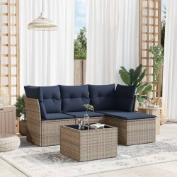 Salon de jardin 5 pcs avec coussins gris résine tressée 