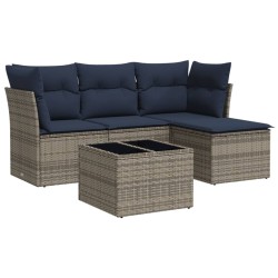 Salon de jardin 5 pcs avec coussins gris résine tressée 