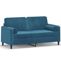 Canapé 2 places avec oreillers décoratifs bleu 140 cm velours 
